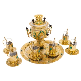 Чайный сервиз "Чаепитие"с малахитом, на 6 персон, 20 предметов, Златоуст