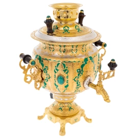 Чайный сервиз "Чаепитие"с малахитом, на 6 персон, 20 предметов, Златоуст