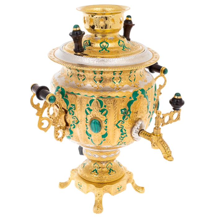 Tea set "Tea party" with malachite, for 6 persons, 20 items, Zlatoust