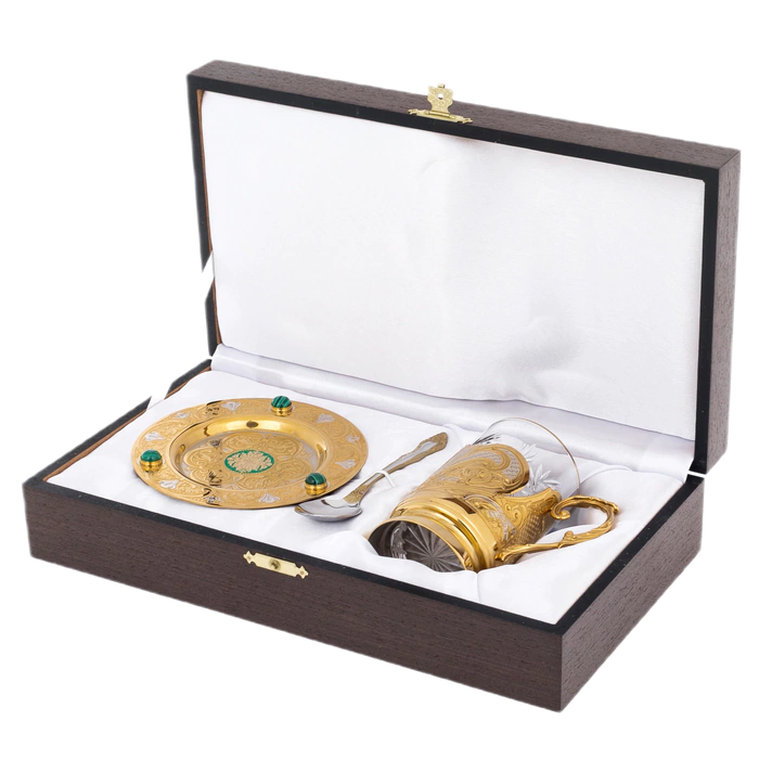 Izysk tea set with malachite, for 1 person, Zlatoust