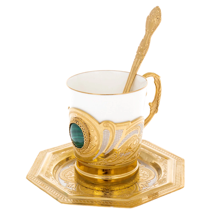Izysk coffee steamer with malachite, for 1 person, Zlatoust