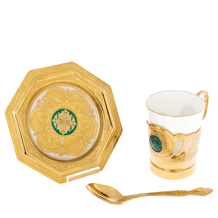 Izysk coffee steamer with malachite, for 1 person, Zlatoust