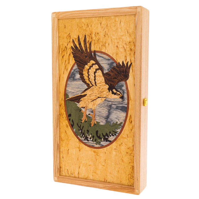 Karelian birch backgammon "Falcon on a branch"