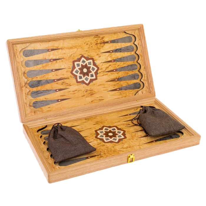 Karelian birch backgammon "Falcon on a branch"