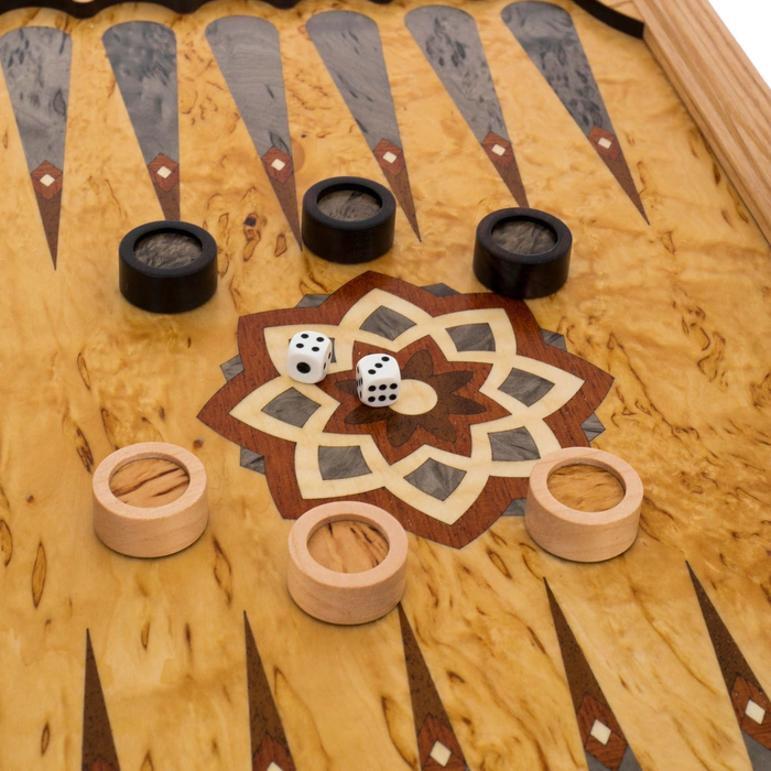 Karelian birch backgammon "Falcon on a branch"