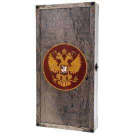 Нарды из карельской березы "Герб" красный