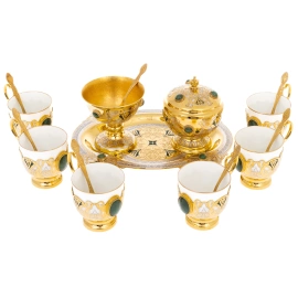 Кофейный сервиз "Встреча" с нефритом, на 6 персон, Златоуст