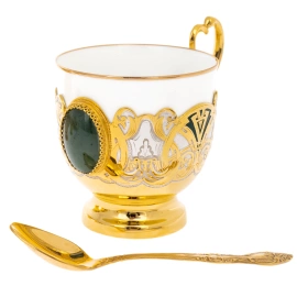 Кофейный сервиз "Встреча" с нефритом, на 6 персон, Златоуст