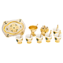 Кофейный сервиз "Встреча" с нефритом, на 6 персон, Златоуст