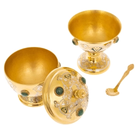 Кофейный сервиз "Встреча" с нефритом, на 6 персон, Златоуст