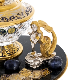 Икорница на нефрите "Русалка" с лазуритом, Златоуст