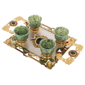 Набор пиал из нефрита "Ангелы" на 4 персоны, Златоуст