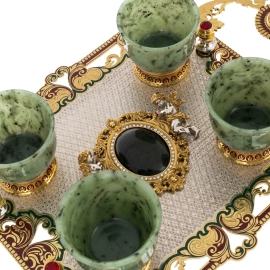 Набор пиал из нефрита "Ангелы" на 4 персоны, Златоуст