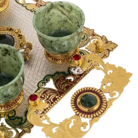 Набор пиал из нефрита "Ангелы" на 4 персоны, Златоуст