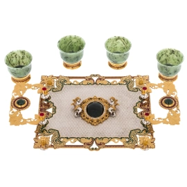 Набор пиал из нефрита "Ангелы" на 4 персоны, Златоуст