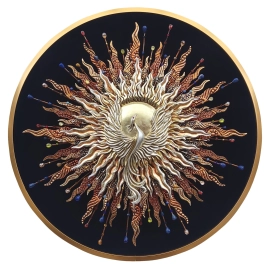 Панно-оберег с драгоценными камнями "Солнечный Феникс"