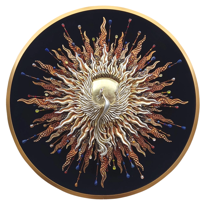 Panel-amulet with precious stones "Sunny Phoenix"