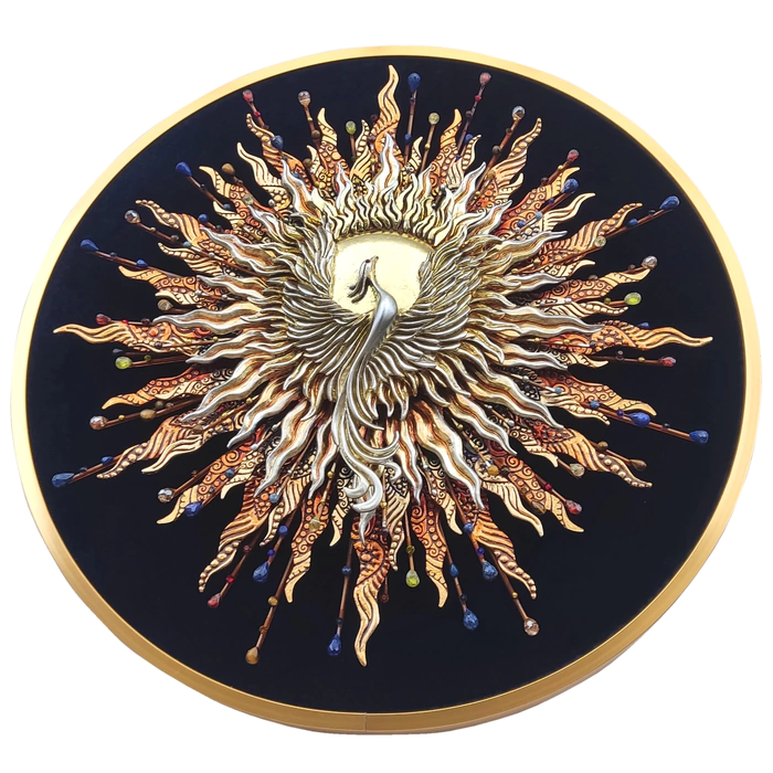 Panel-amulet with precious stones "Sunny Phoenix"