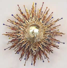 Панно-оберег с драгоценными камнями "Солнечный Феникс"