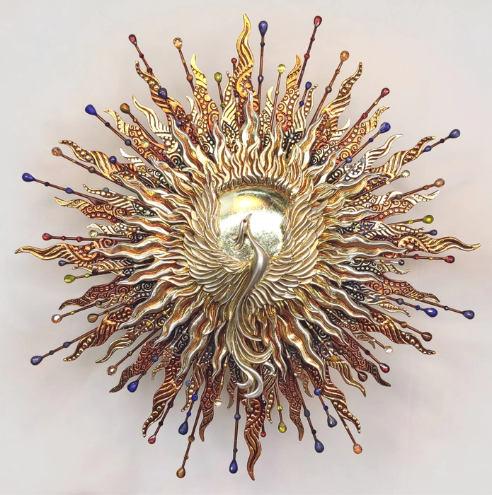 Panel-amulet with precious stones "Sunny Phoenix"