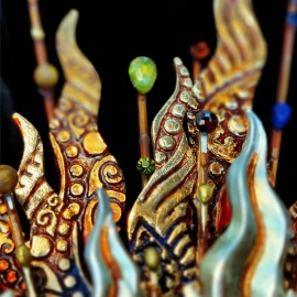 Панно-оберег с драгоценными камнями "Солнечный Феникс"