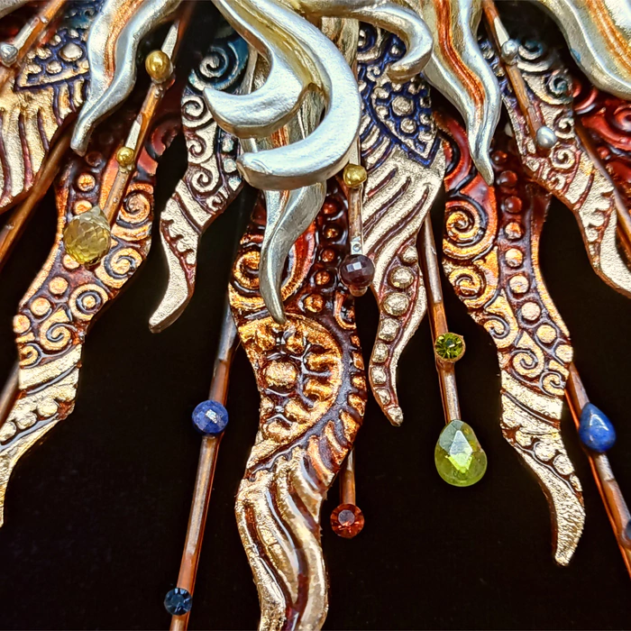 Panel-amulet with precious stones "Sunny Phoenix"
