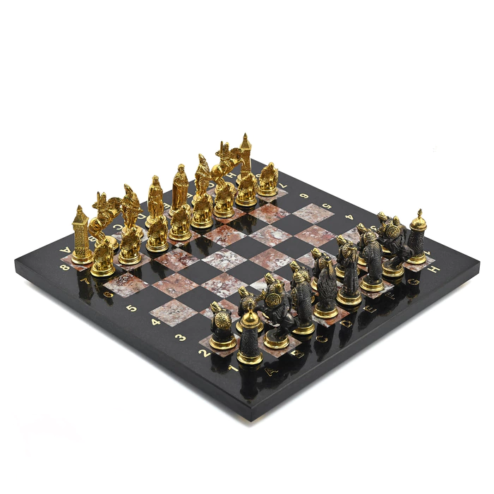 Chess made of dolerite and crenoid "Rusichi"