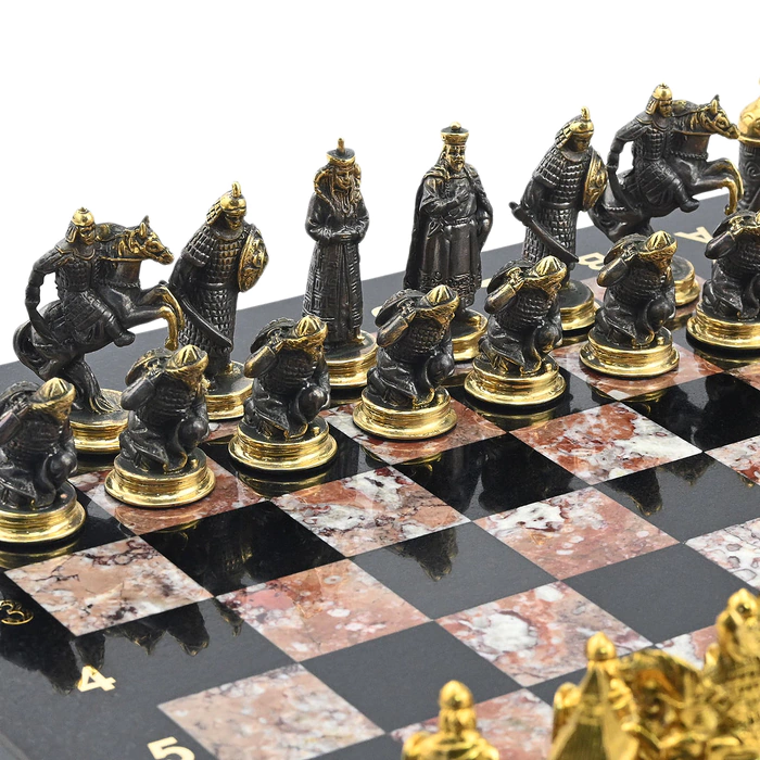 Chess made of dolerite and crenoid "Rusichi"