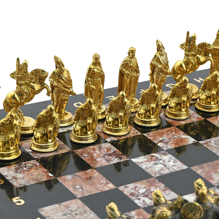Chess made of dolerite and crenoid "Rusichi"