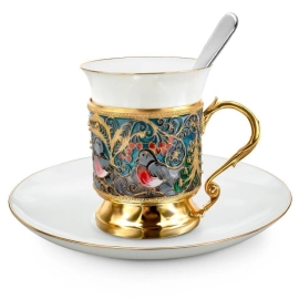 Кофейная пара "Снегири" с ложечкой