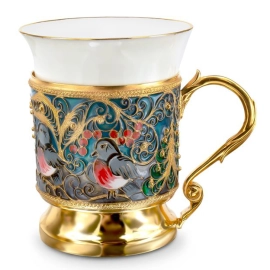 Кофейная пара "Снегири" с ложечкой