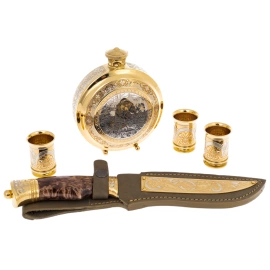 Набор охотничий "Охота на медведя" с ножом, на 3 персоны, Златоуст