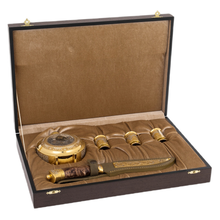 Набор охотничий "Охота на медведя" с ножом, на 3 персоны, Златоуст