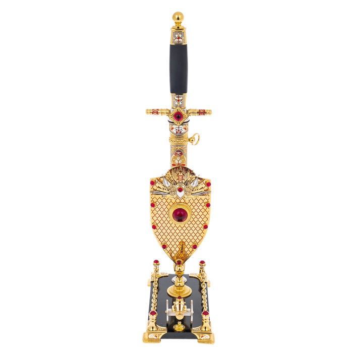 Souvenir dirk "Shield" on a stand, Zlatoust
