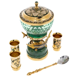 Икорный набор на нефрите "Дары моря" со стопками, на 3 персоны, Златоуст