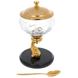 Икорница "Морская" на подставке из змеевика, Златоуст