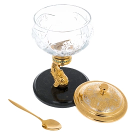 Икорница "Морская" на подставке из змеевика, Златоуст