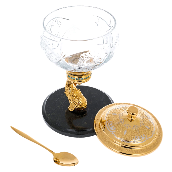 Sea caviar bowl on a serpentine stand, Zlatoust