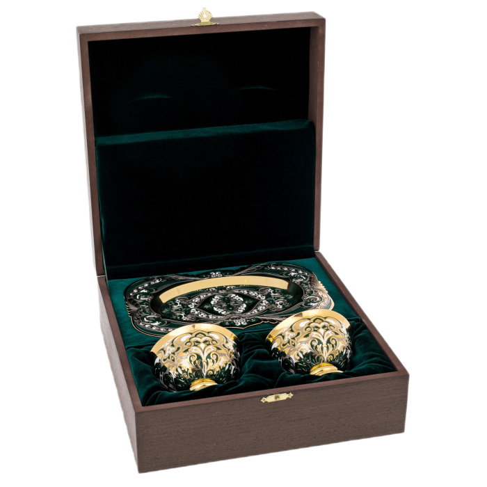 Набор пиал "Восток" на 2 персоны, зеленый, Златоуст