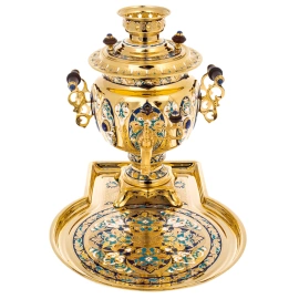 Самовар "Гжель" с лазуритом и эмалью, Златоуст