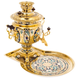 Самовар "Гжель" с лазуритом и эмалью, Златоуст