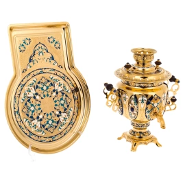 Самовар "Гжель" с лазуритом и эмалью, Златоуст