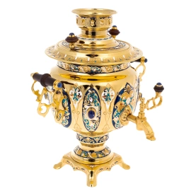 Самовар "Гжель" с лазуритом и эмалью, Златоуст