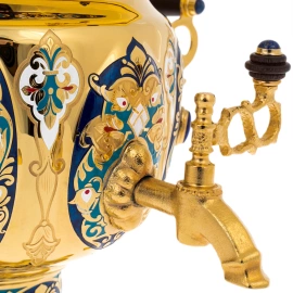 Самовар "Гжель" с лазуритом и эмалью, Златоуст