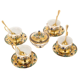 Набор чайный "Гжель" с лазуритом, на 4 персоны, Златоуст