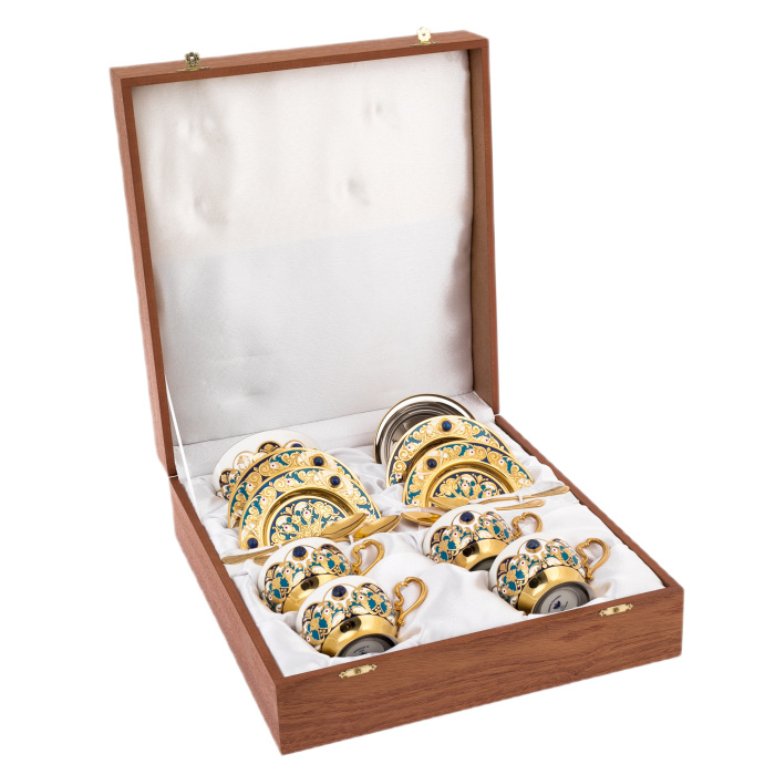 Набор чайный "Гжель" с лазуритом, на 4 персоны, Златоуст