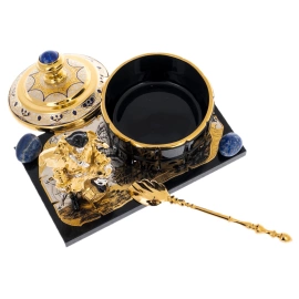 Икорница на подставке "Пиратская" с лазуритом, Златоуст