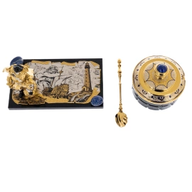 Икорница на подставке "Пиратская" с лазуритом, Златоуст