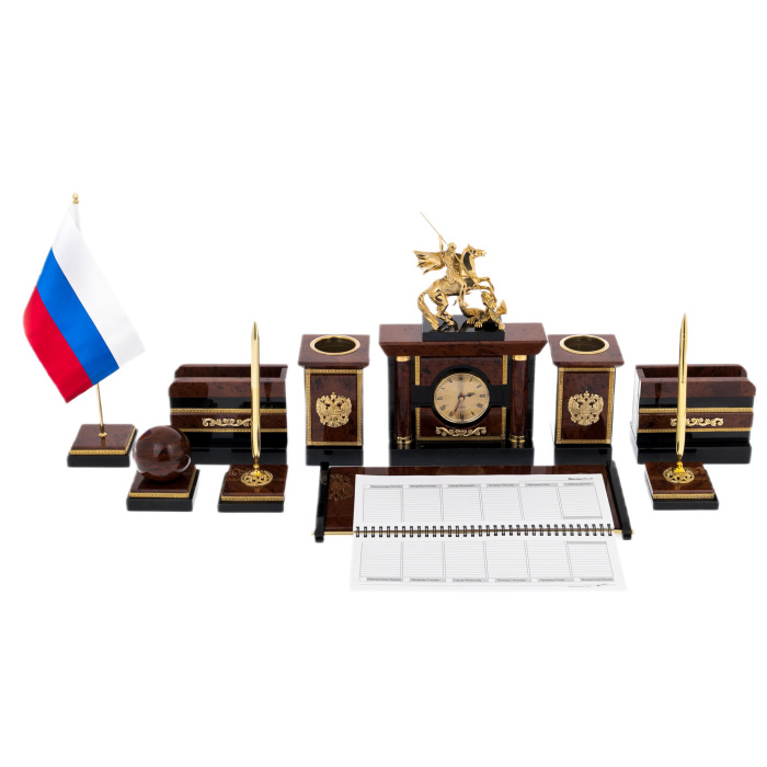 Настольный набор из обсидиана "Георгий Победоносец"