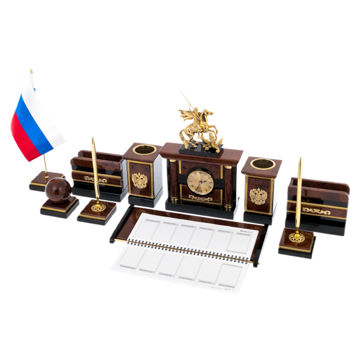 Настольный набор из обсидиана "Георгий Победоносец"